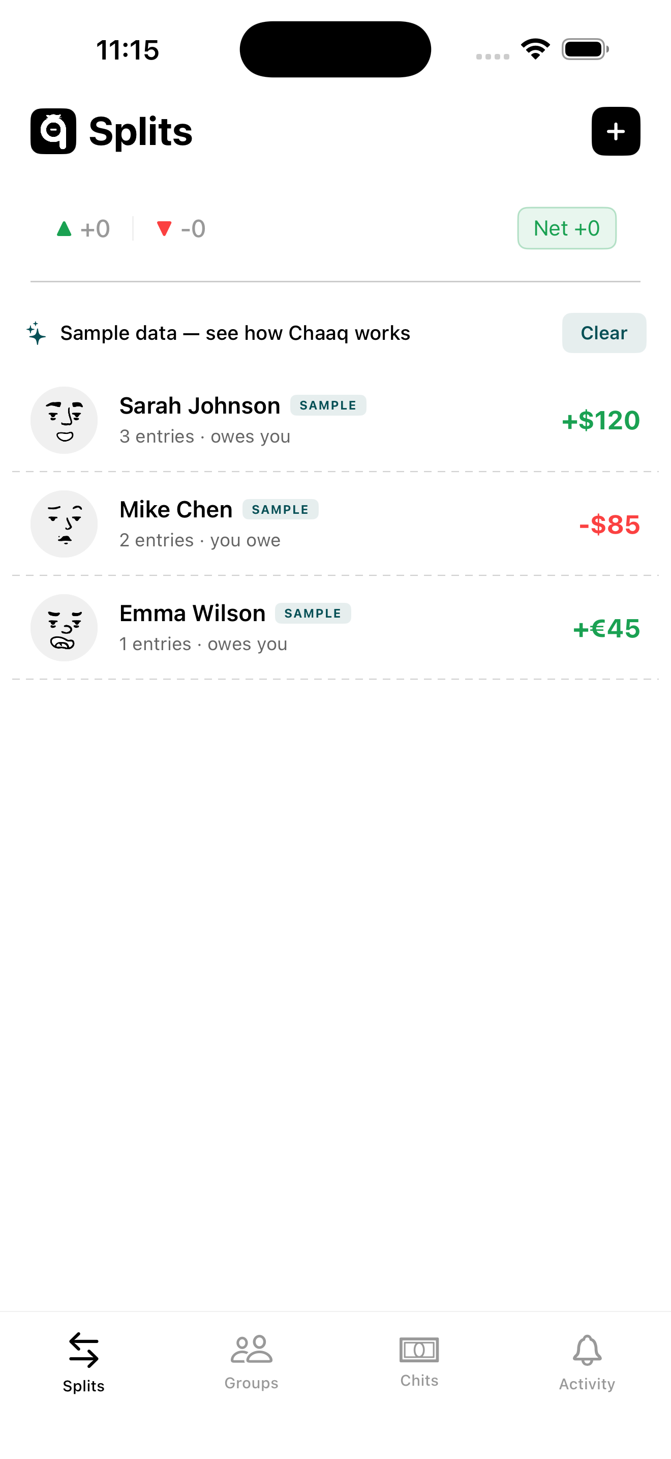 Chaaq app — track splits, groups, and chit funds